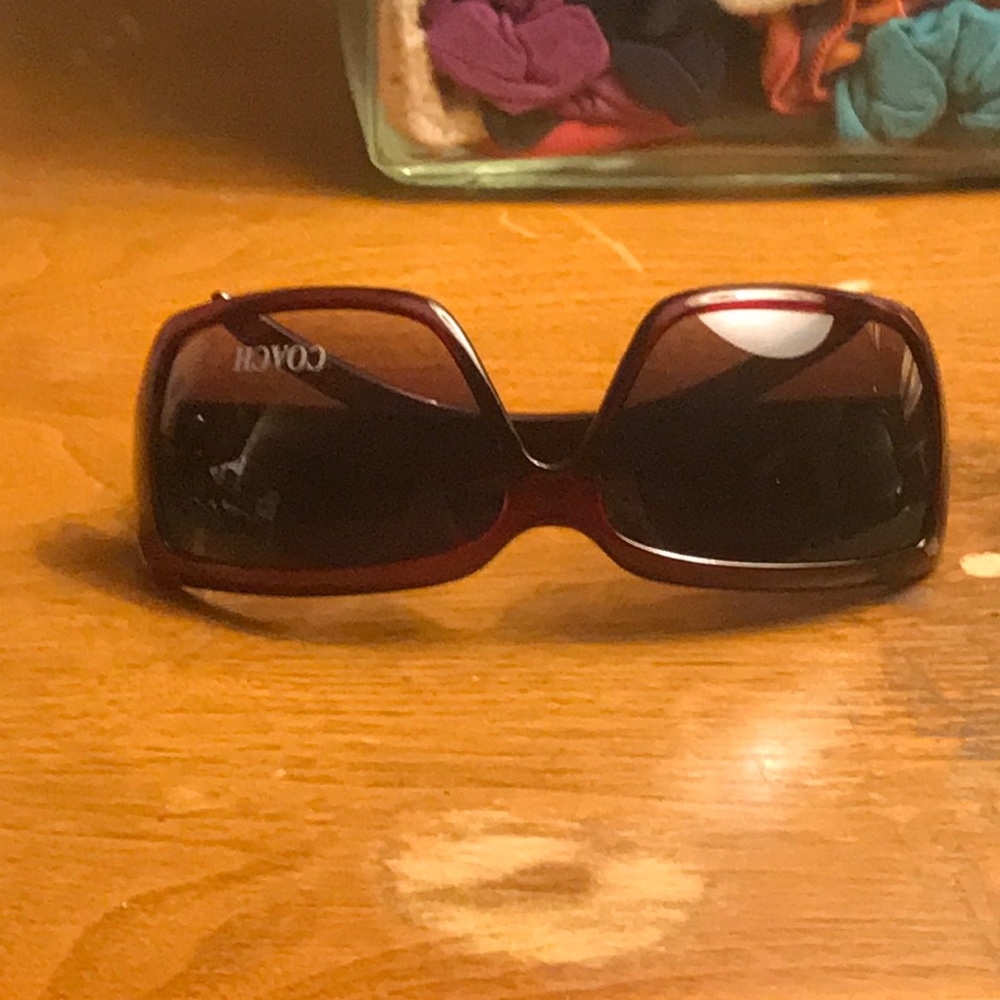 Coach Red/Burgundy & Silver Signature C Sunglasses with Brown Signature C Case